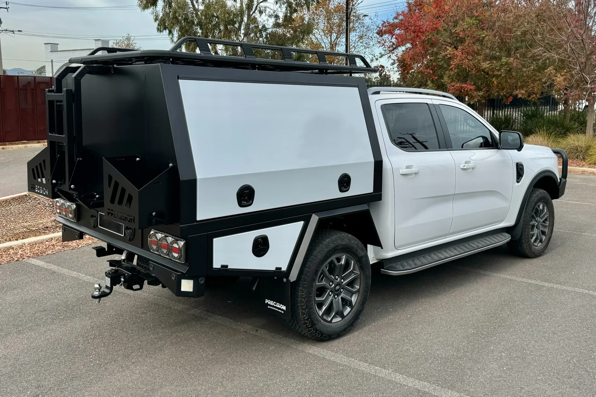 Fulltime Canopy Service Body Isuzu DC DMAX Black White Powdercoated Doors with Underbody Toolboxes ladder and roof rack